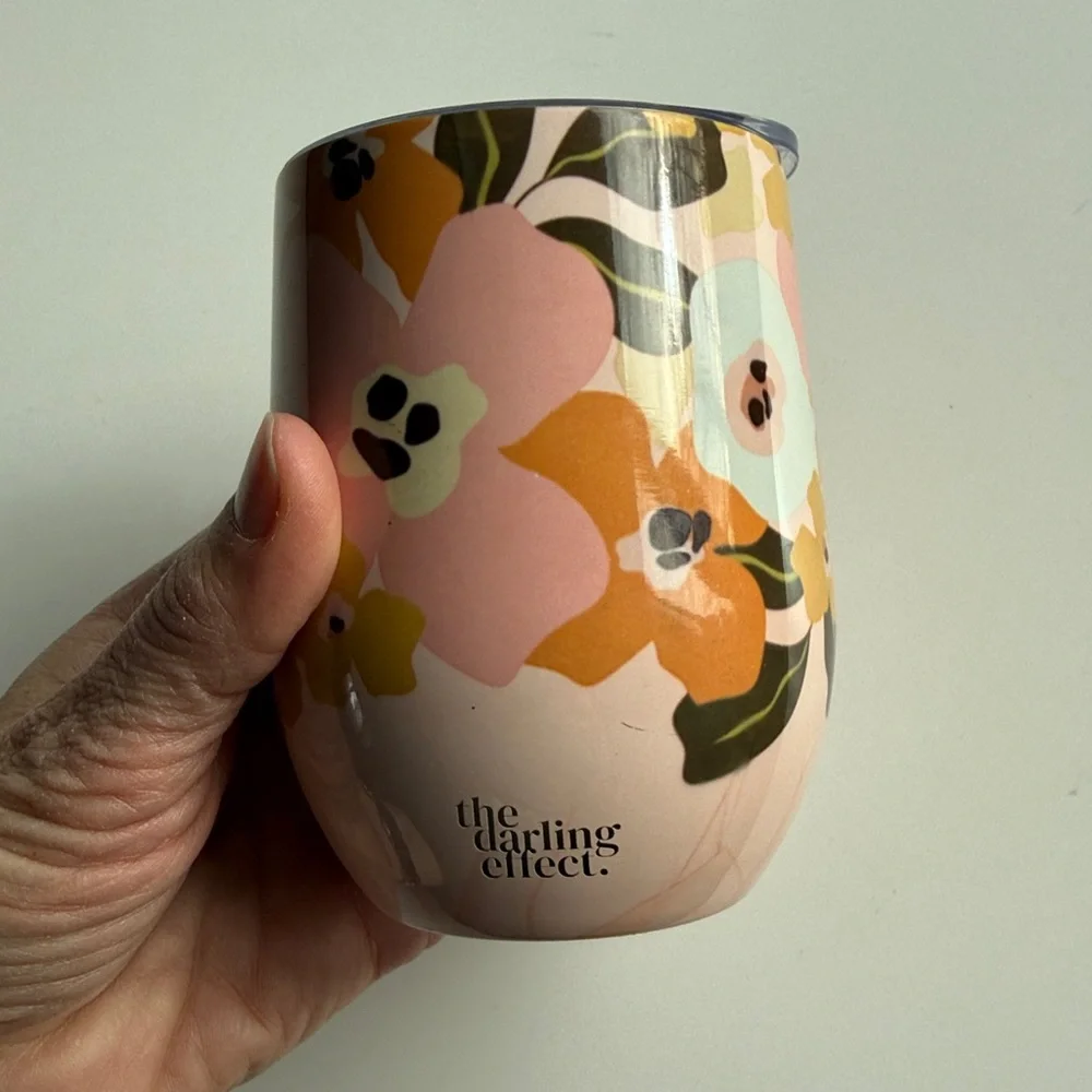 The Darling Effect Insulated Double Walled Lil’ Floral Delight Wine Tumbler Lid